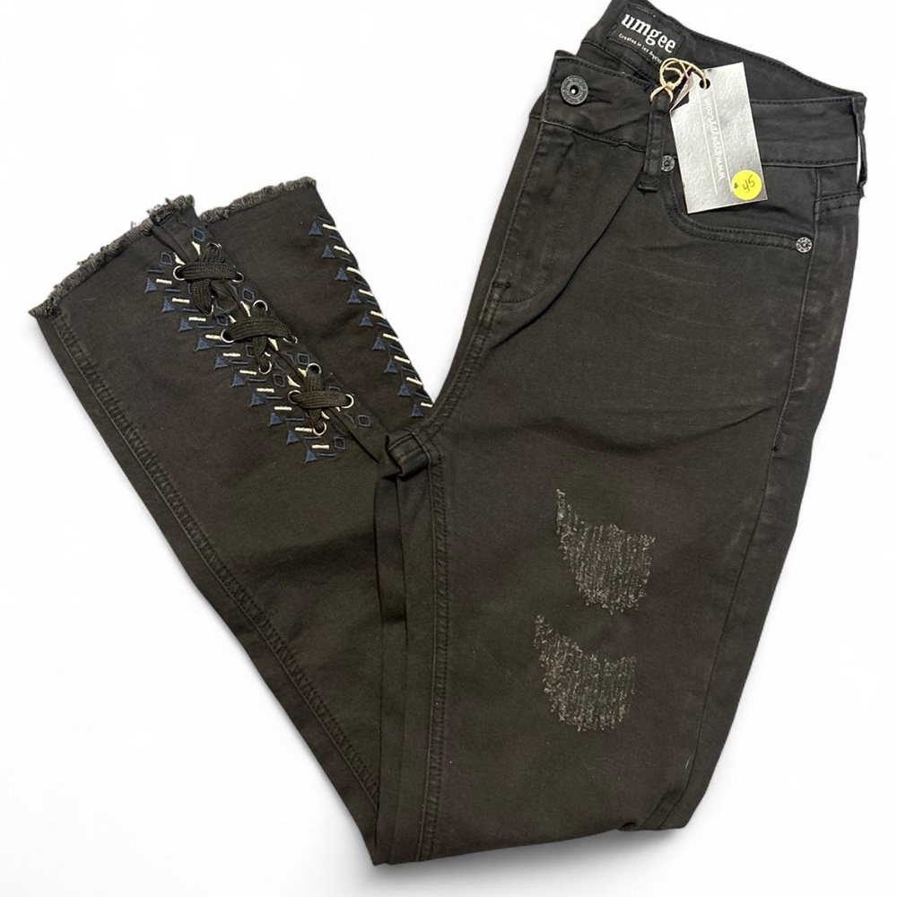 Umgee Charcoal Lace-Up Ankle Jeans